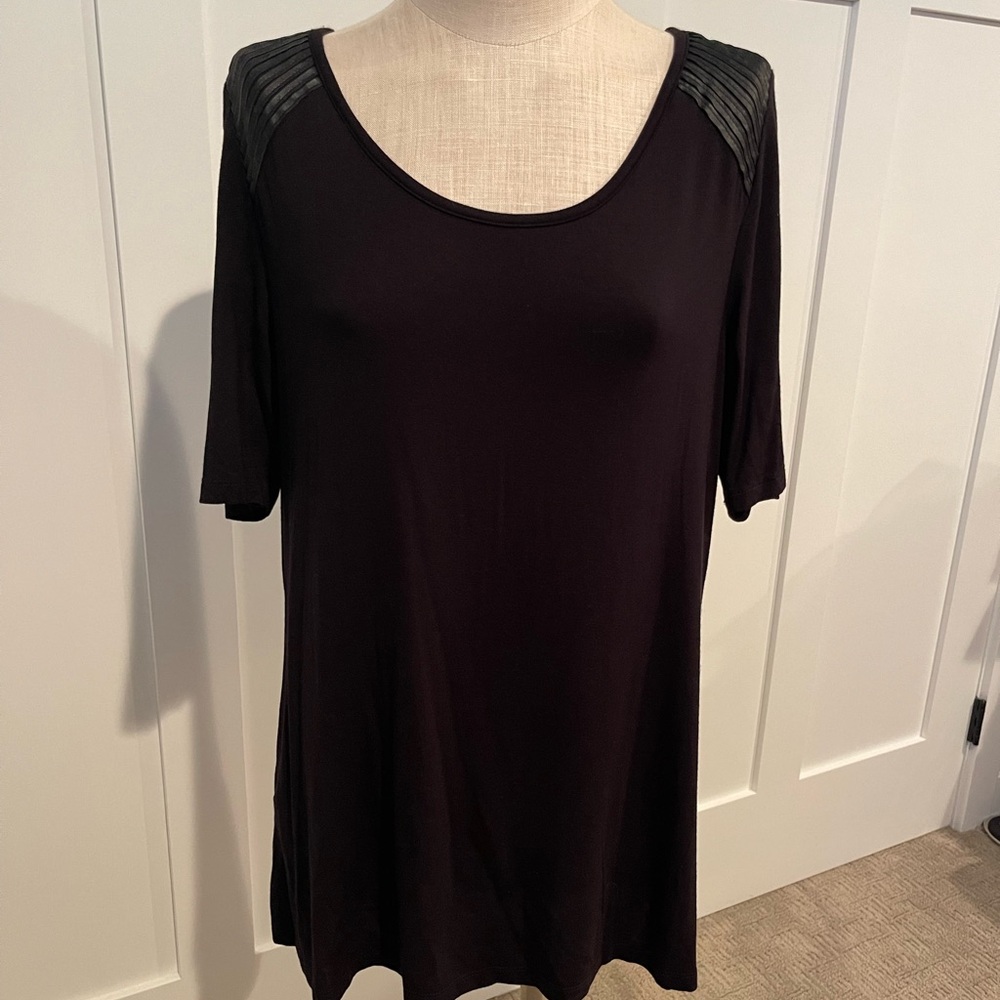 Lyssé Women's Black Top with Black faux leather and inside shaper